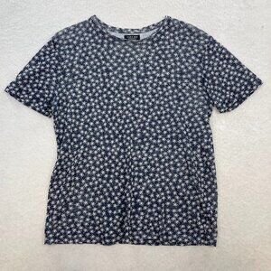 Zara Man Short Sleeve Navy Blue and White Palm Trees T-Shirt Size Medium